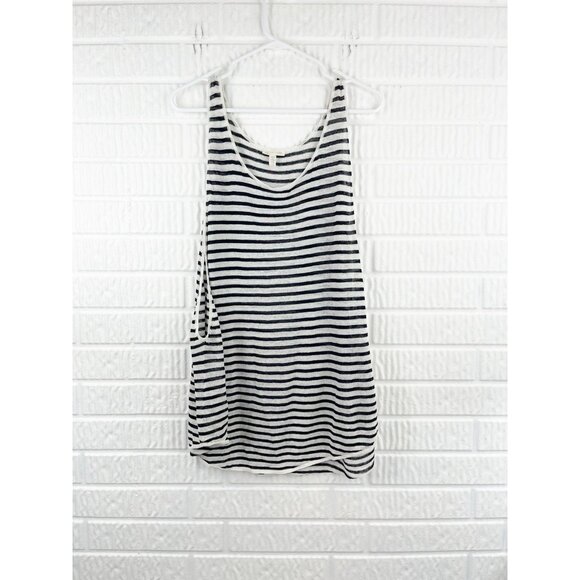 Eileen Fisher Top Size Large Linen Muscle Tank Tunic Black Striped Knit - Picture 3 of 8